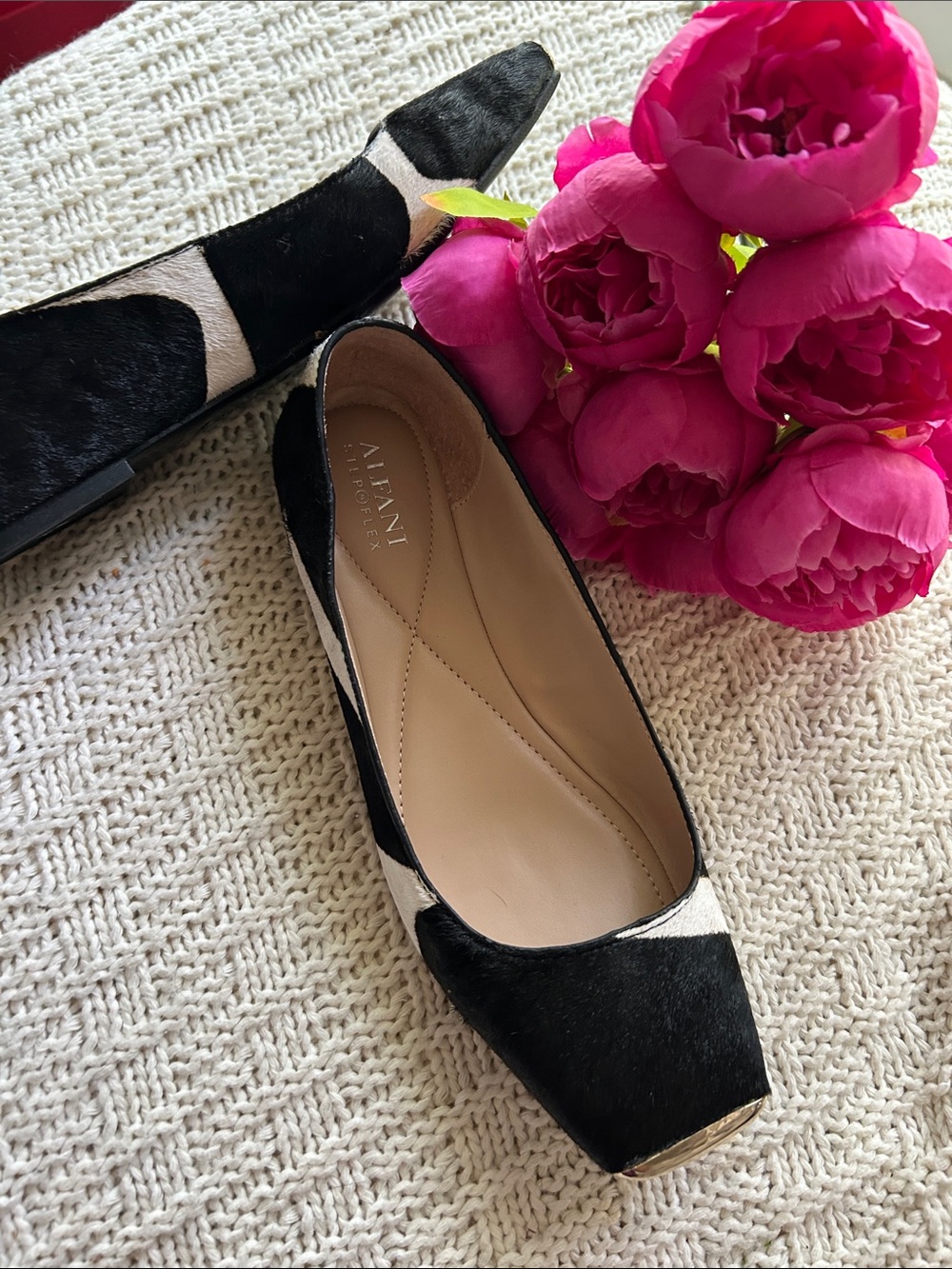 A/X Armani Exchange Black & White Pointed Haircalf Flats